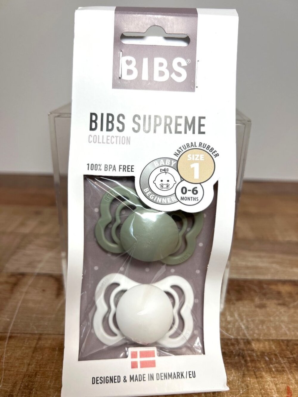 BIBS Supreme Natural Rubber Pacifiers 0-6 Months Size 1 BPA-Free Set Of 2